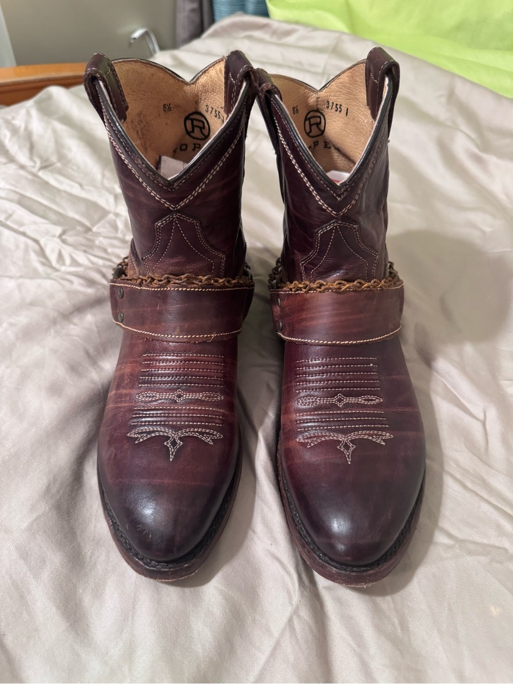 Rust Brown Women’s Leather Western Boots - Classic Rustic Harness Style - 8.5